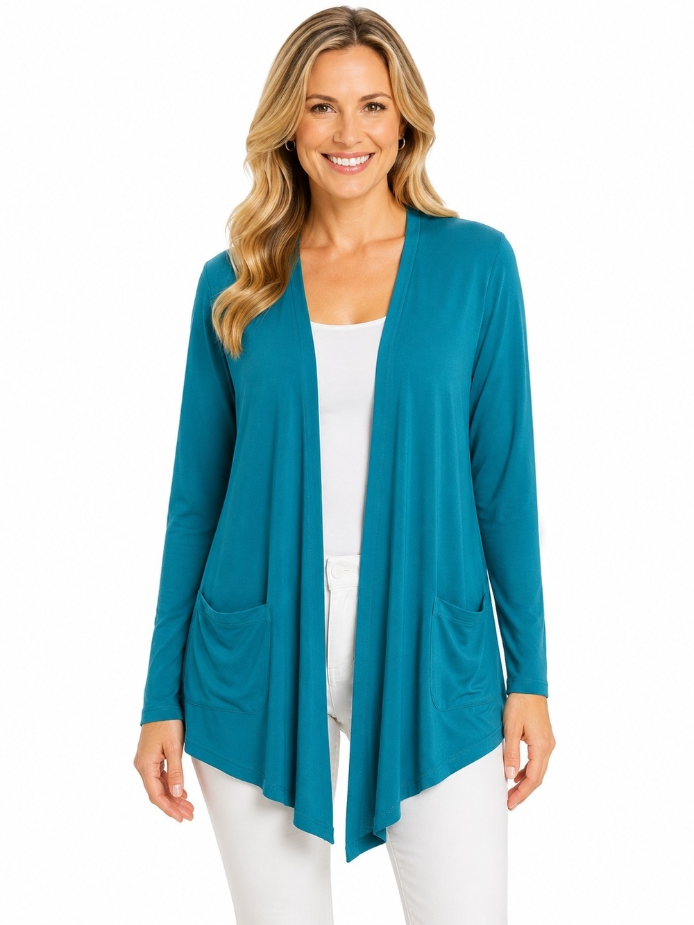 Dark Teal Open Front Pocket Cardigan NWT